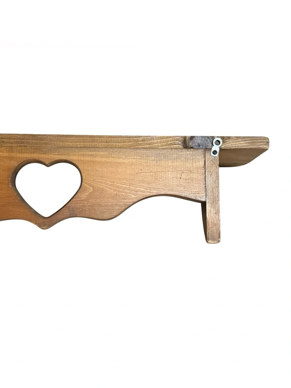 Vintage Rustic Wooden Wall Shelf With A Prominent Heart-Shape Cutout 4 Peg Hooks